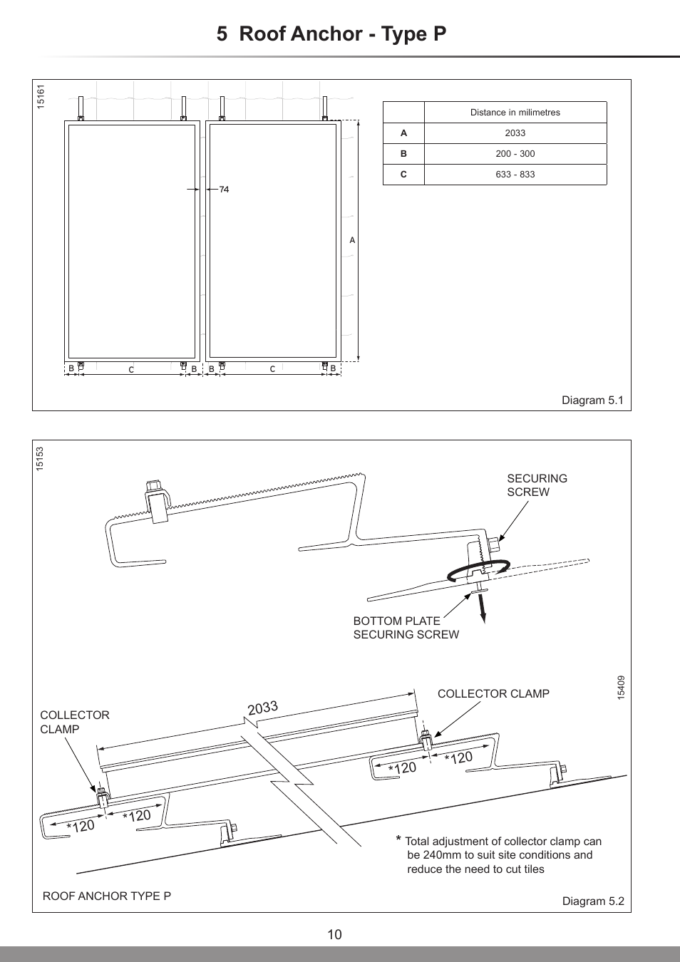 5 roof anchor - type p | Glow-worm Clearly Solar Vertical On-Roof Collector User Manual | Page 10 / 16