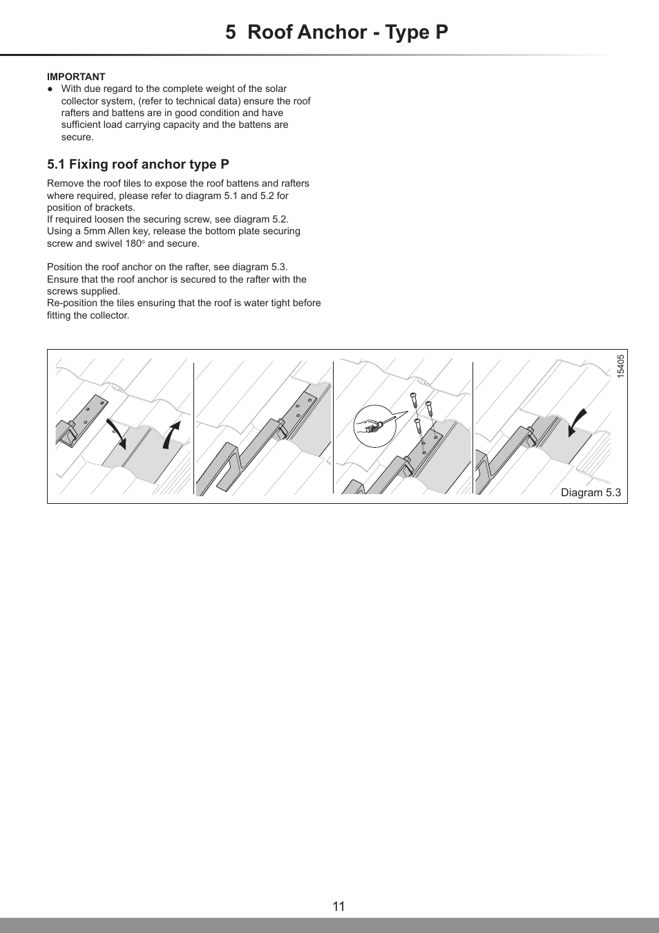 5 roof anchor - type p, 1 fixing roof anchor type p | Glow-worm Clearly Solar Vertical On-Roof Collector User Manual | Page 11 / 16