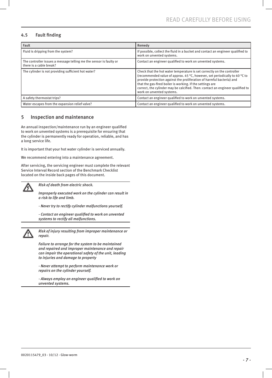 Read carefully before using | Glow-worm Clearly Solar Cylinders User Manual | Page 9 / 32