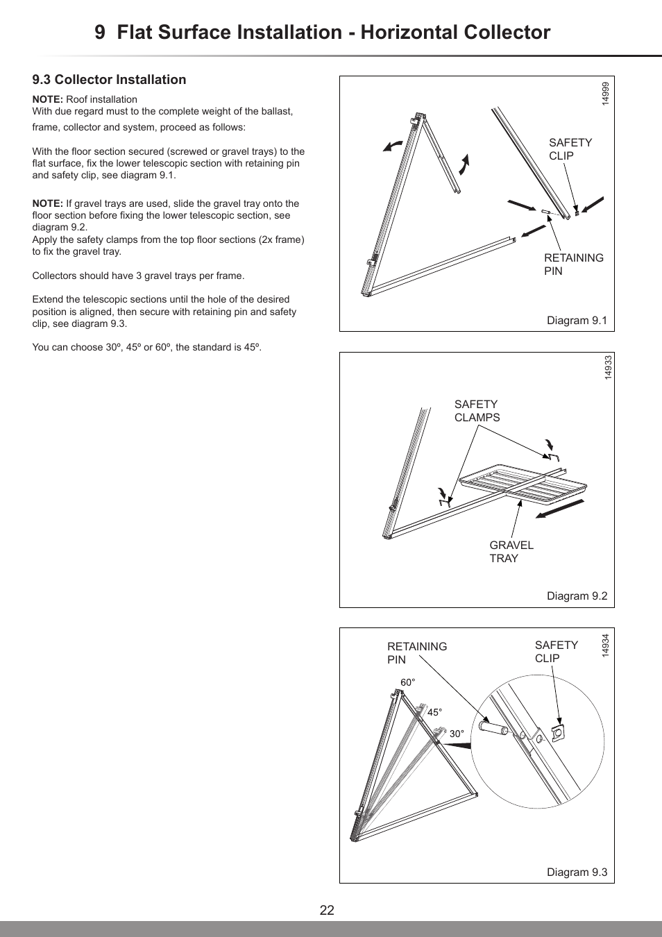 9 flat surface installation - horizontal collector, 3 collector installation | Glow-worm Clearly Solar - A-Frame User Manual | Page 22 / 28