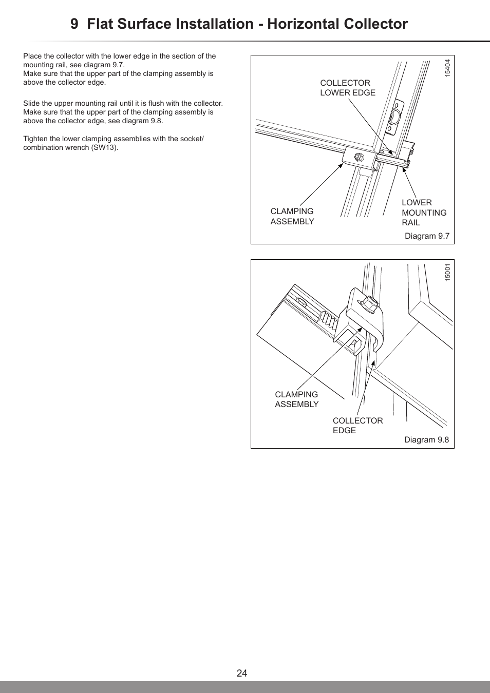 9 flat surface installation - horizontal collector | Glow-worm Clearly Solar - A-Frame User Manual | Page 24 / 28