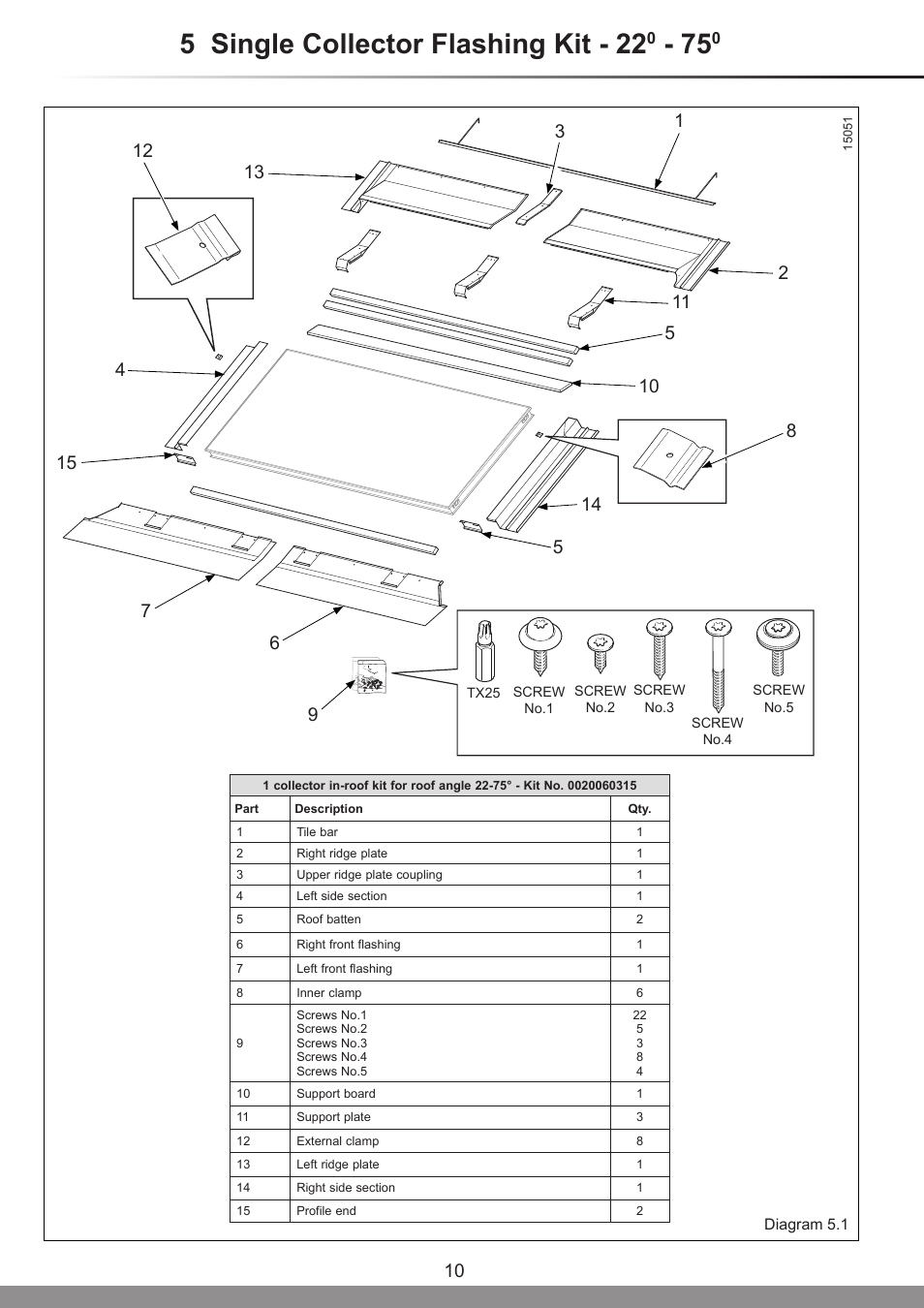 5 single collector flashing kit - 22 | Glow-worm Clearly Solar Horizontal In-Roof Collector User Manual | Page 10 / 32