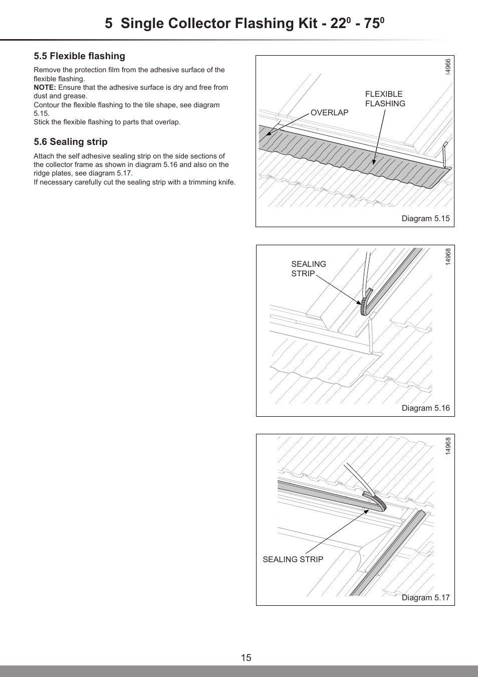 5 single collector flashing kit - 22 | Glow-worm Clearly Solar Horizontal In-Roof Collector User Manual | Page 15 / 32