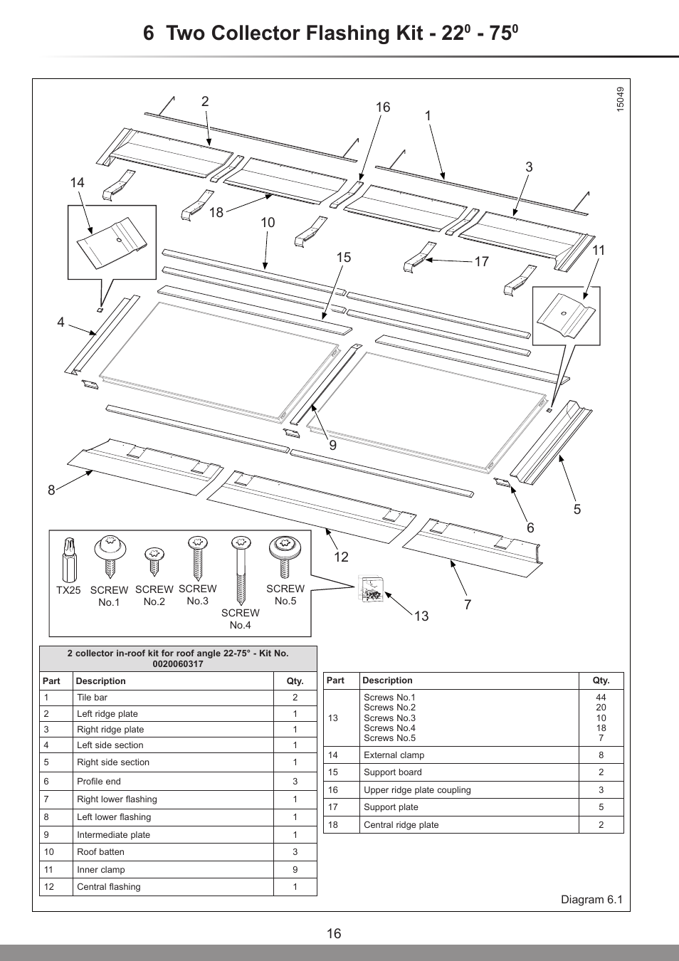 6 two collector flashing kit - 22 | Glow-worm Clearly Solar Horizontal In-Roof Collector User Manual | Page 16 / 32