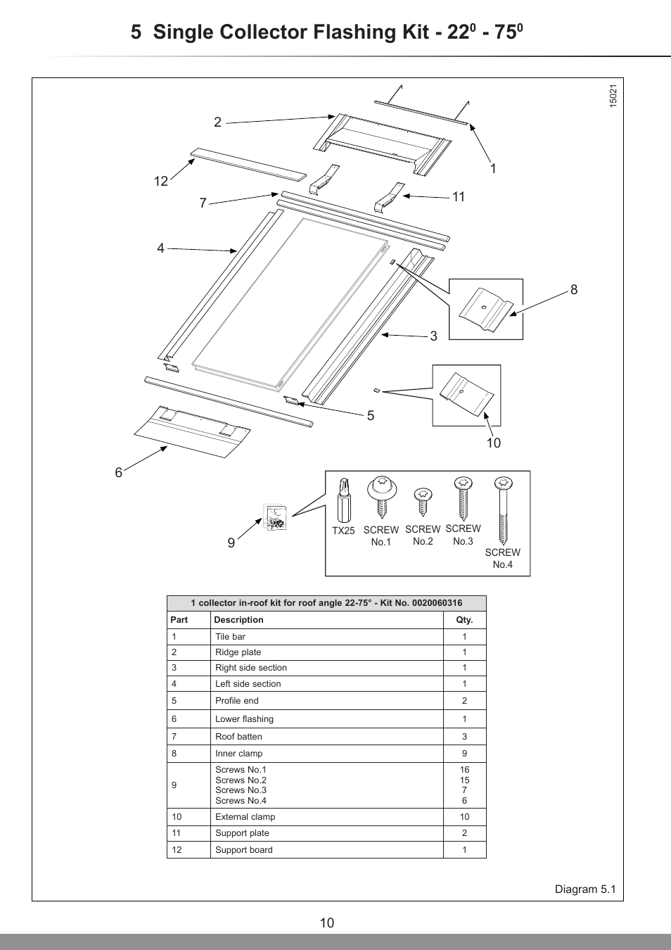 5 single collector flashing kit - 22 | Glow-worm Clearly Solar Vertical In-Roof Collector User Manual | Page 10 / 44