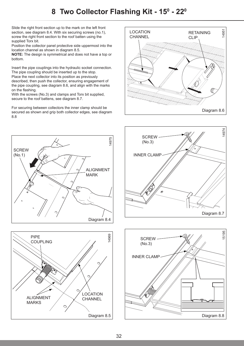 8 two collector flashing kit - 15 | Glow-worm Clearly Solar Vertical In-Roof Collector User Manual | Page 32 / 44