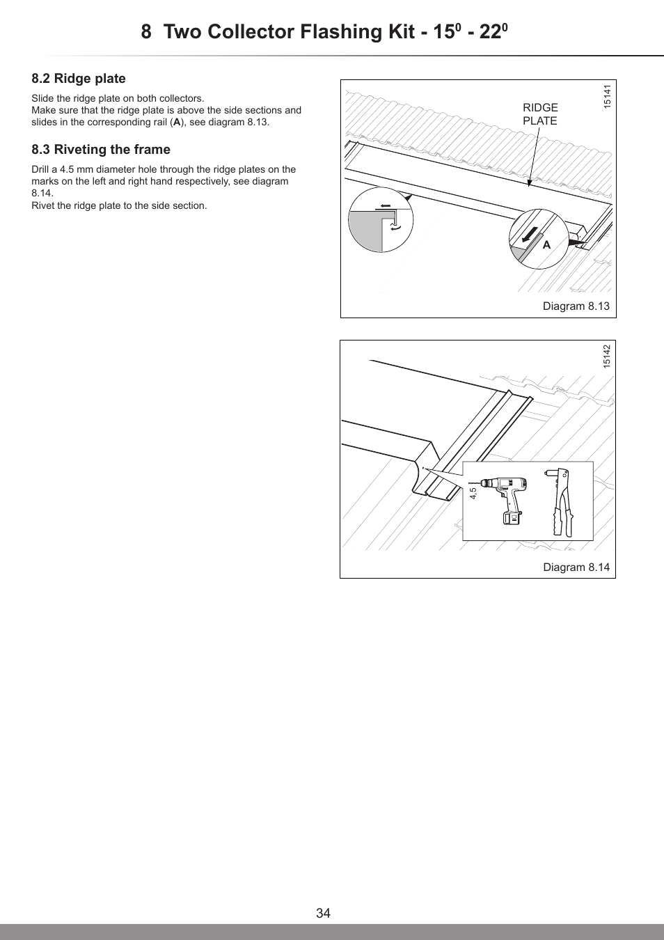 8 two collector flashing kit - 15 | Glow-worm Clearly Solar Vertical In-Roof Collector User Manual | Page 34 / 44