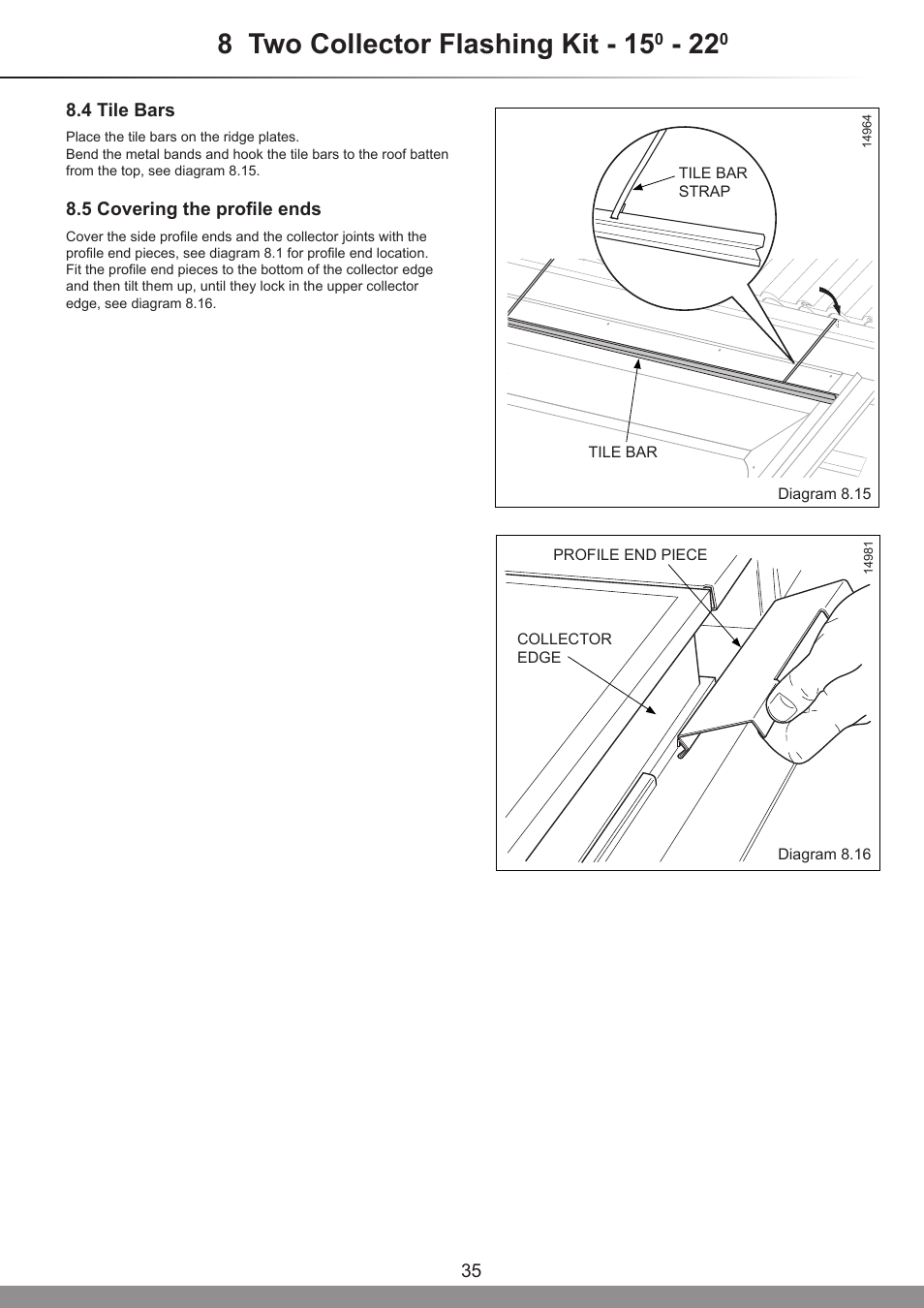 8 two collector flashing kit - 15 | Glow-worm Clearly Solar Vertical In-Roof Collector User Manual | Page 35 / 44