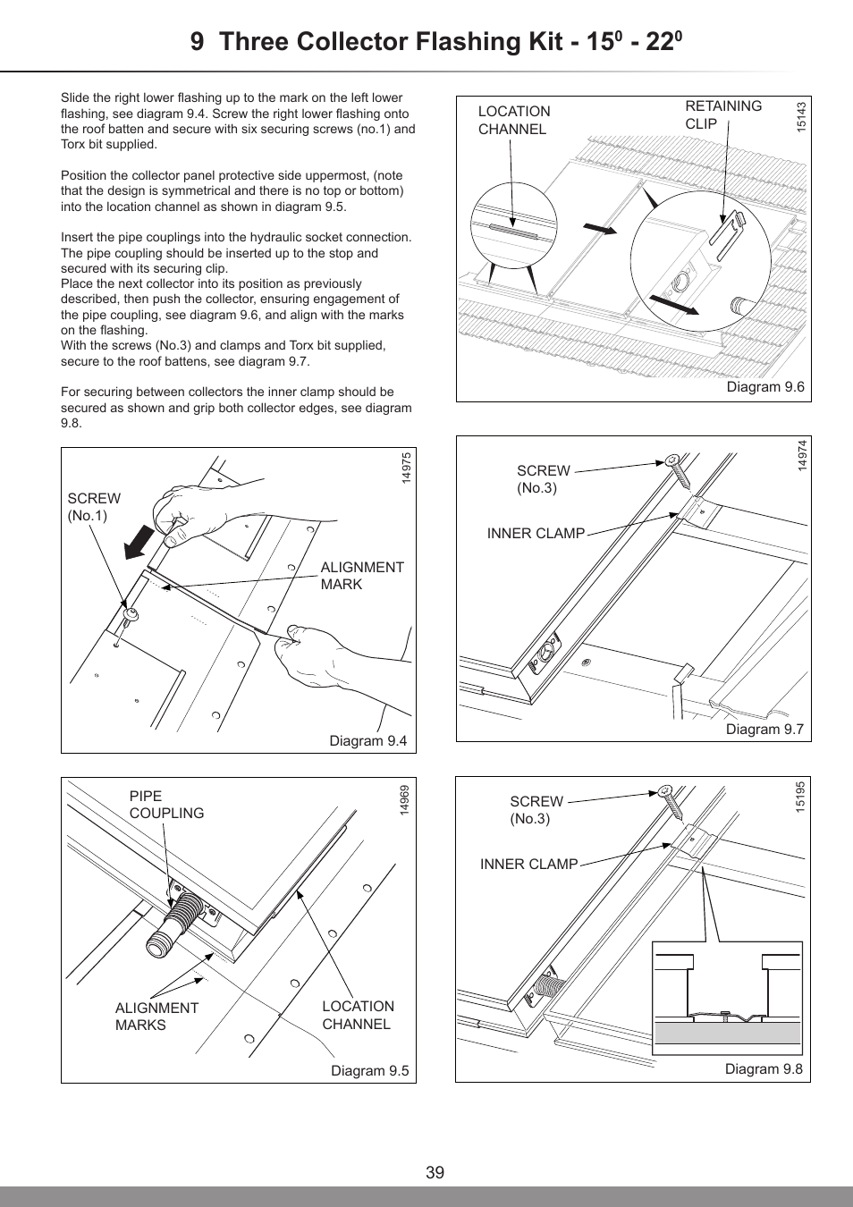 9 three collector flashing kit - 15 | Glow-worm Clearly Solar Vertical In-Roof Collector User Manual | Page 39 / 44
