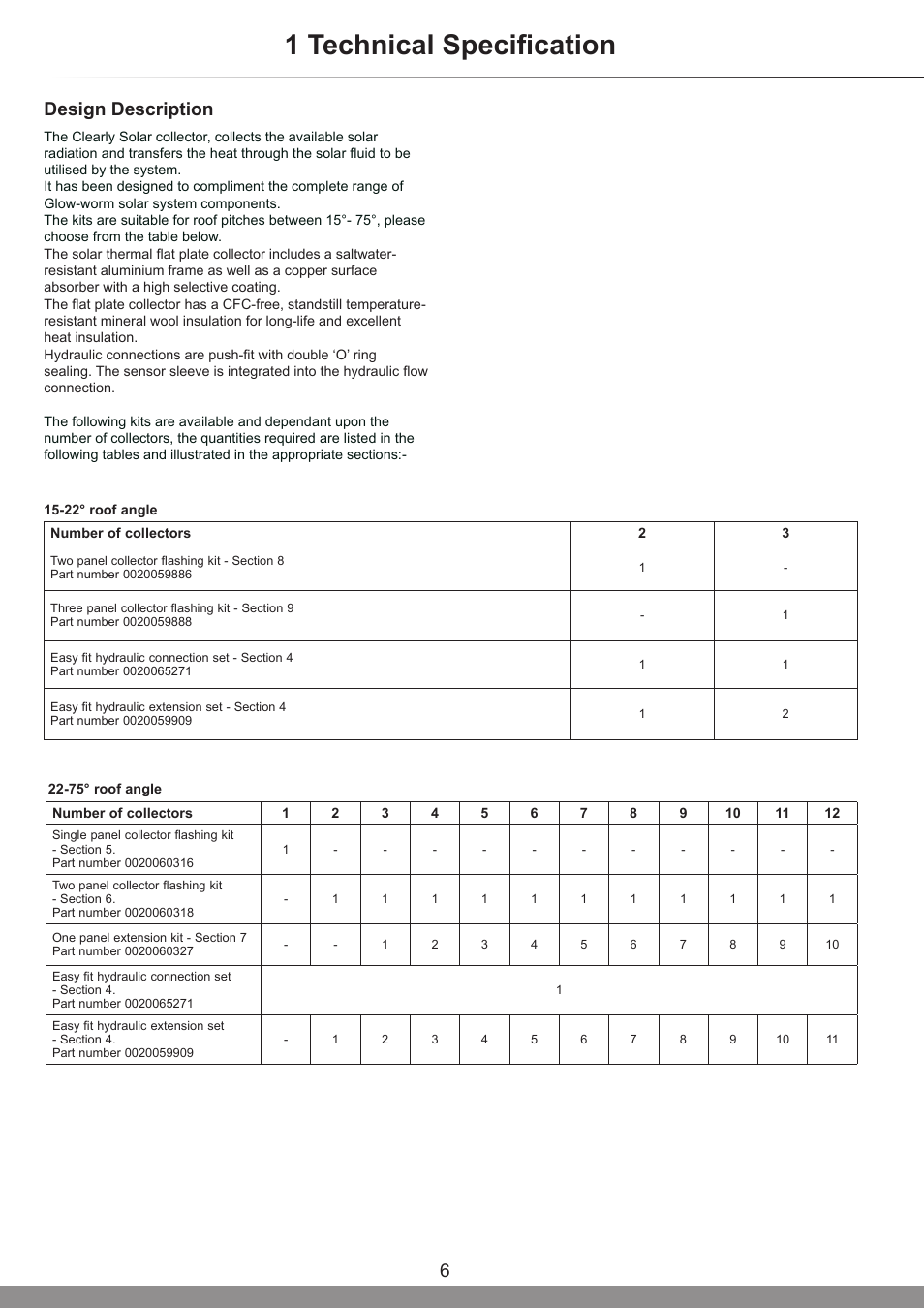 1 technical specification, Design description | Glow-worm Clearly Solar Vertical In-Roof Collector User Manual | Page 6 / 44