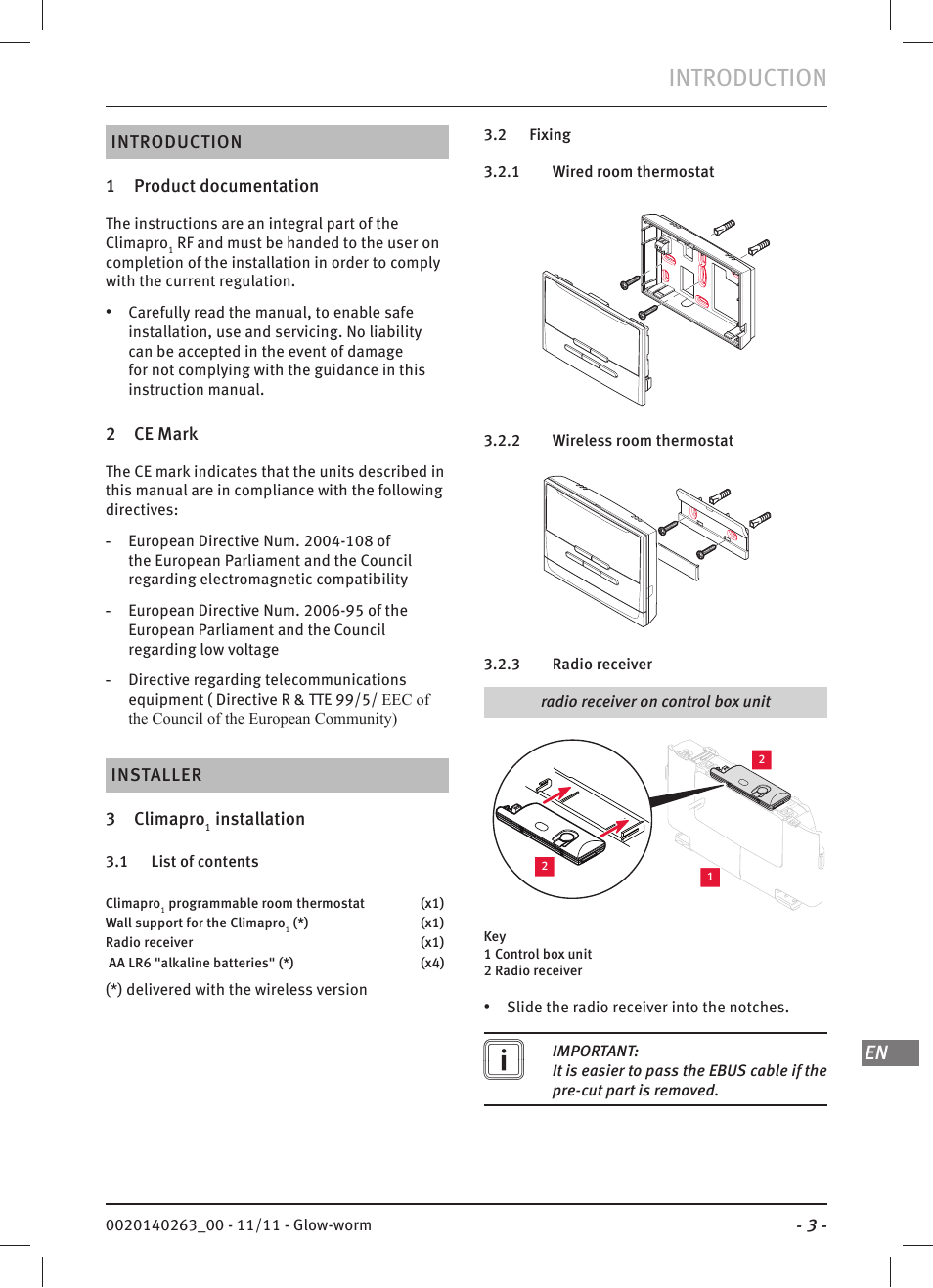 Introduction | Glow-worm Climapro 1 User Manual | Page 3 / 12