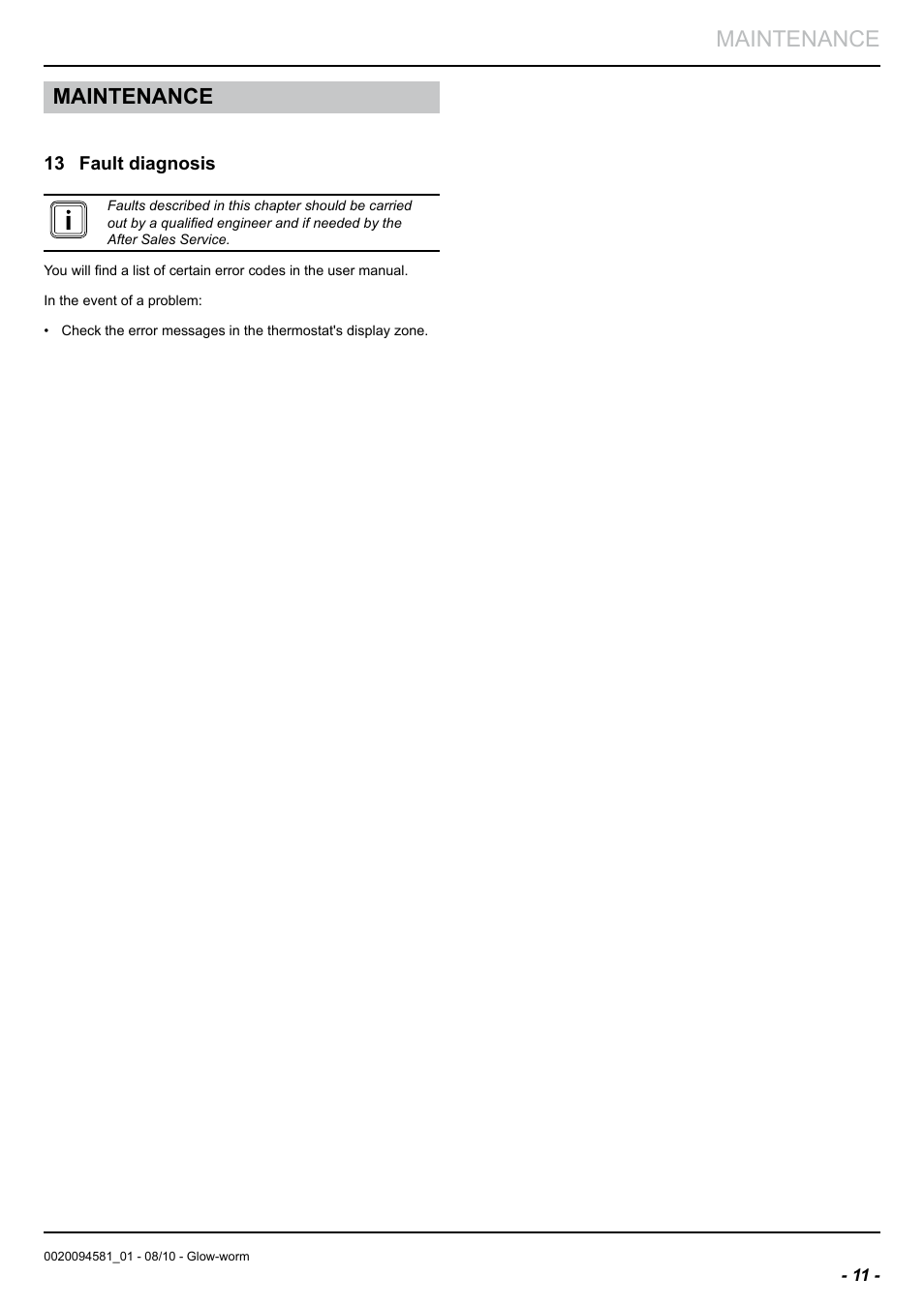 Maintenance | Glow-worm Climapro2 RF User Manual | Page 13 / 16