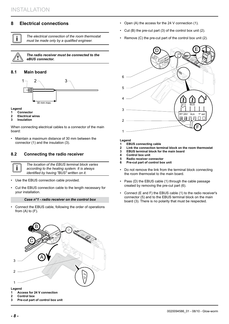 Installation, 8 electrical connections | Glow-worm Climapro2 RF User Manual | Page 10 / 24