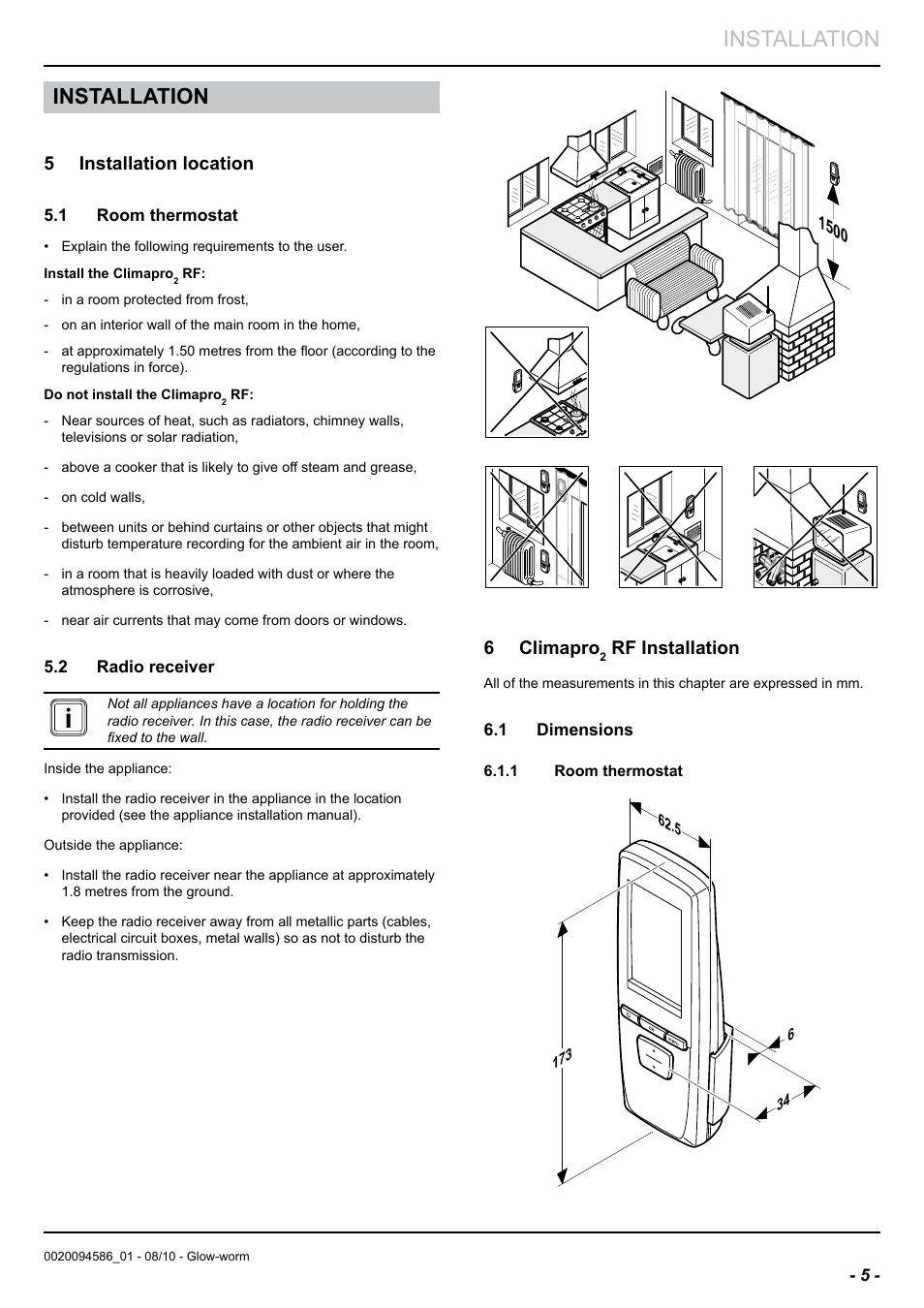 Installation, 5 installation location, 6 climapro | Rf installation | Glow-worm Climapro2 RF User Manual | Page 7 / 24