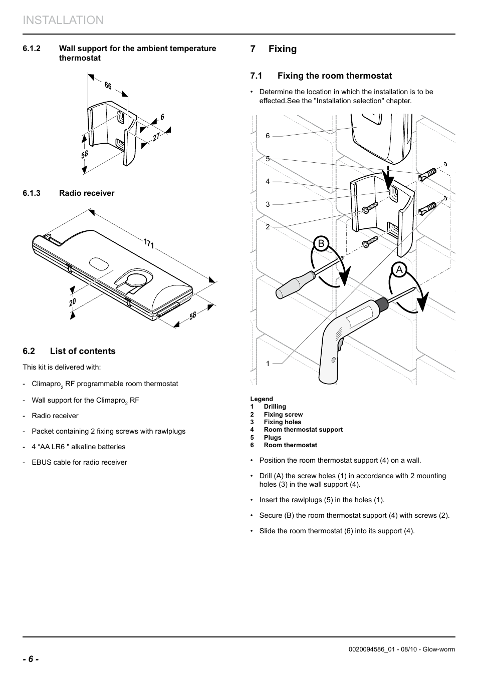 Installation, 7 fixing | Glow-worm Climapro2 RF User Manual | Page 8 / 24