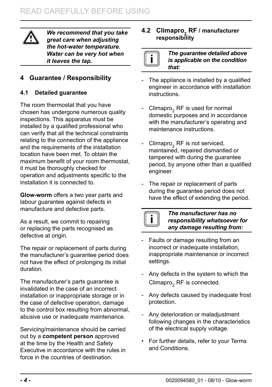 Read carefully before using | Glow-worm Climapro2 RF User Manual | Page 6 / 36