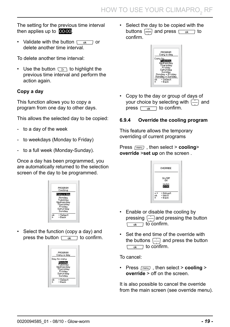 How to use your climapro | Glow-worm Climapro2 RF User Manual | Page 21 / 32