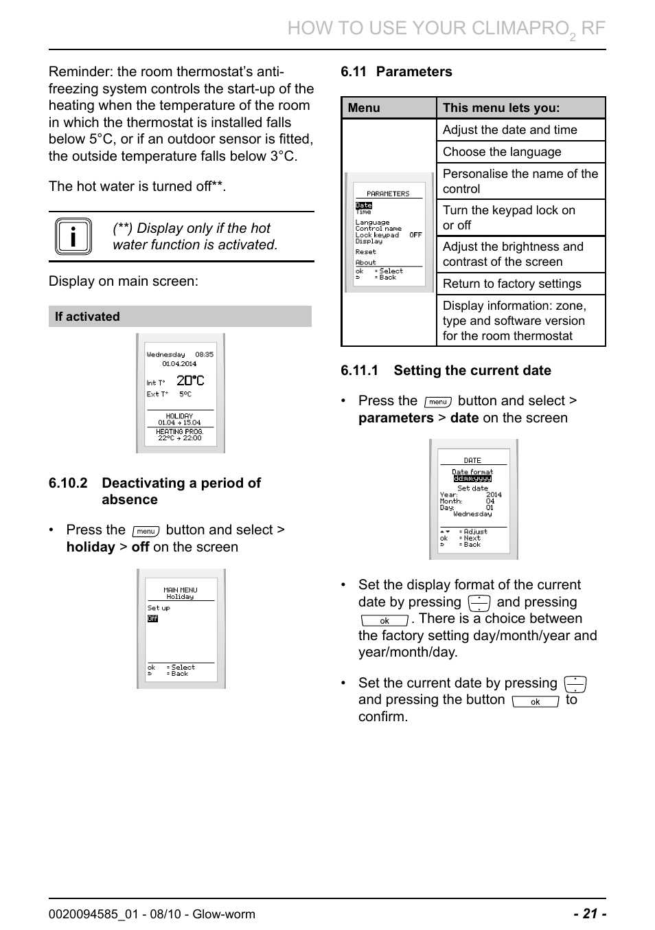 How to use your climapro | Glow-worm Climapro2 RF User Manual | Page 23 / 32