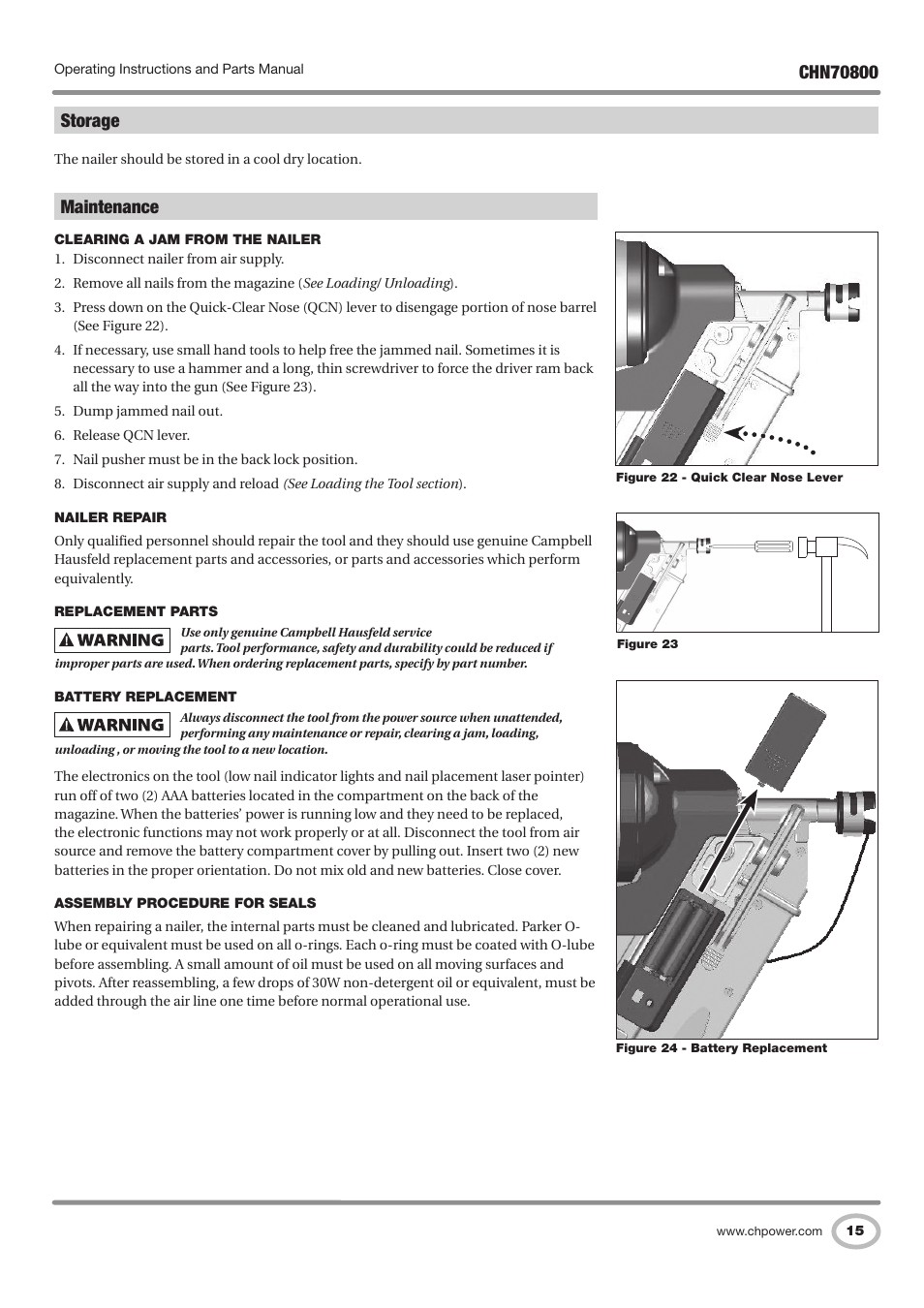 Maintenance, Storage | Campbell Hausfeld CHN70800 User Manual | Page 15 / 60