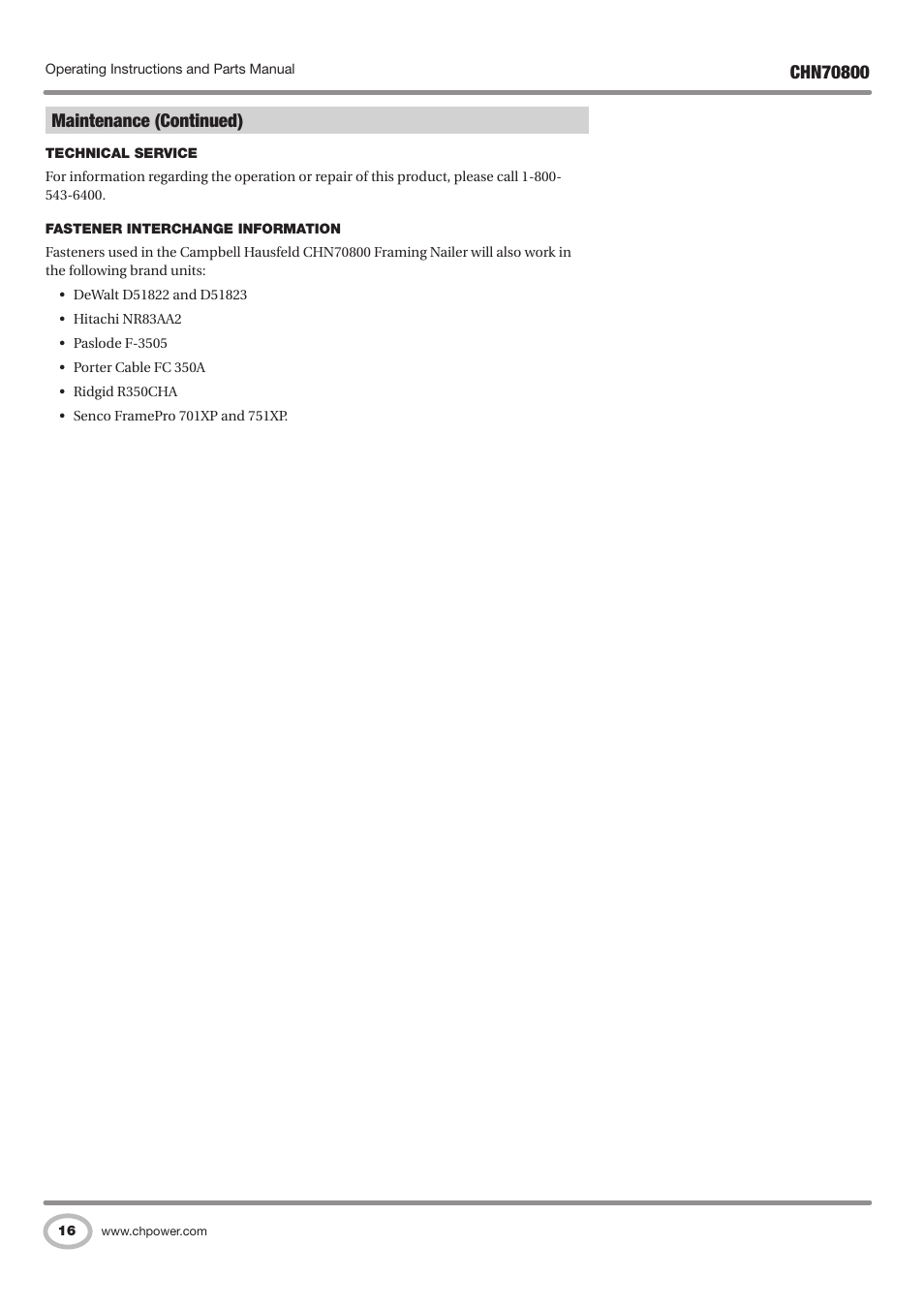 Maintenance (continued) | Campbell Hausfeld CHN70800 User Manual | Page 16 / 60