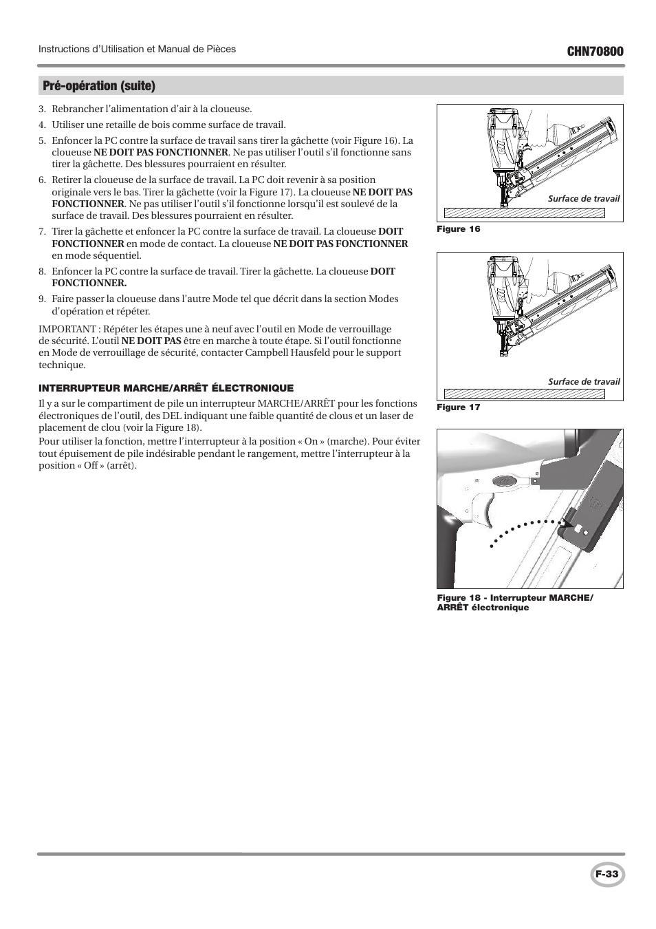 Pré-opération (suite) | Campbell Hausfeld CHN70800 User Manual | Page 33 / 60