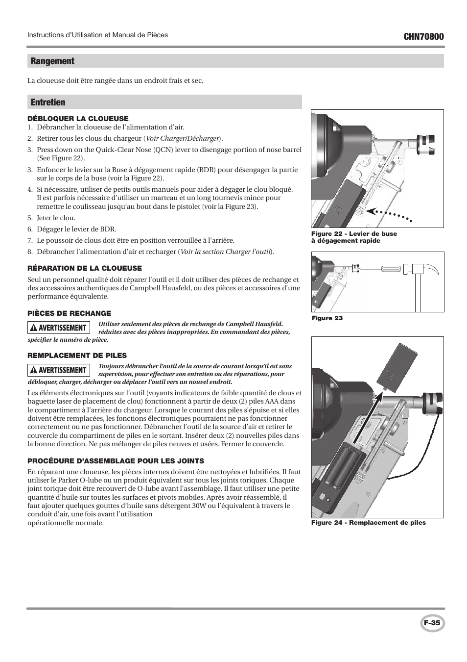 Entretien, Rangement | Campbell Hausfeld CHN70800 User Manual | Page 35 / 60