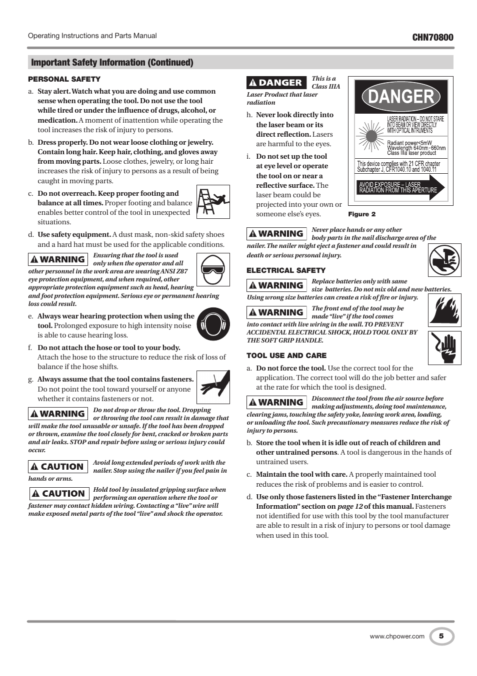 Important safety information (continued) | Campbell Hausfeld CHN70800 User Manual | Page 5 / 60