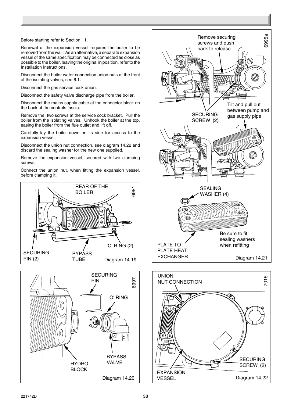 14 replacement of parts | Glow-worm Compact 80E User Manual | Page 38 / 44