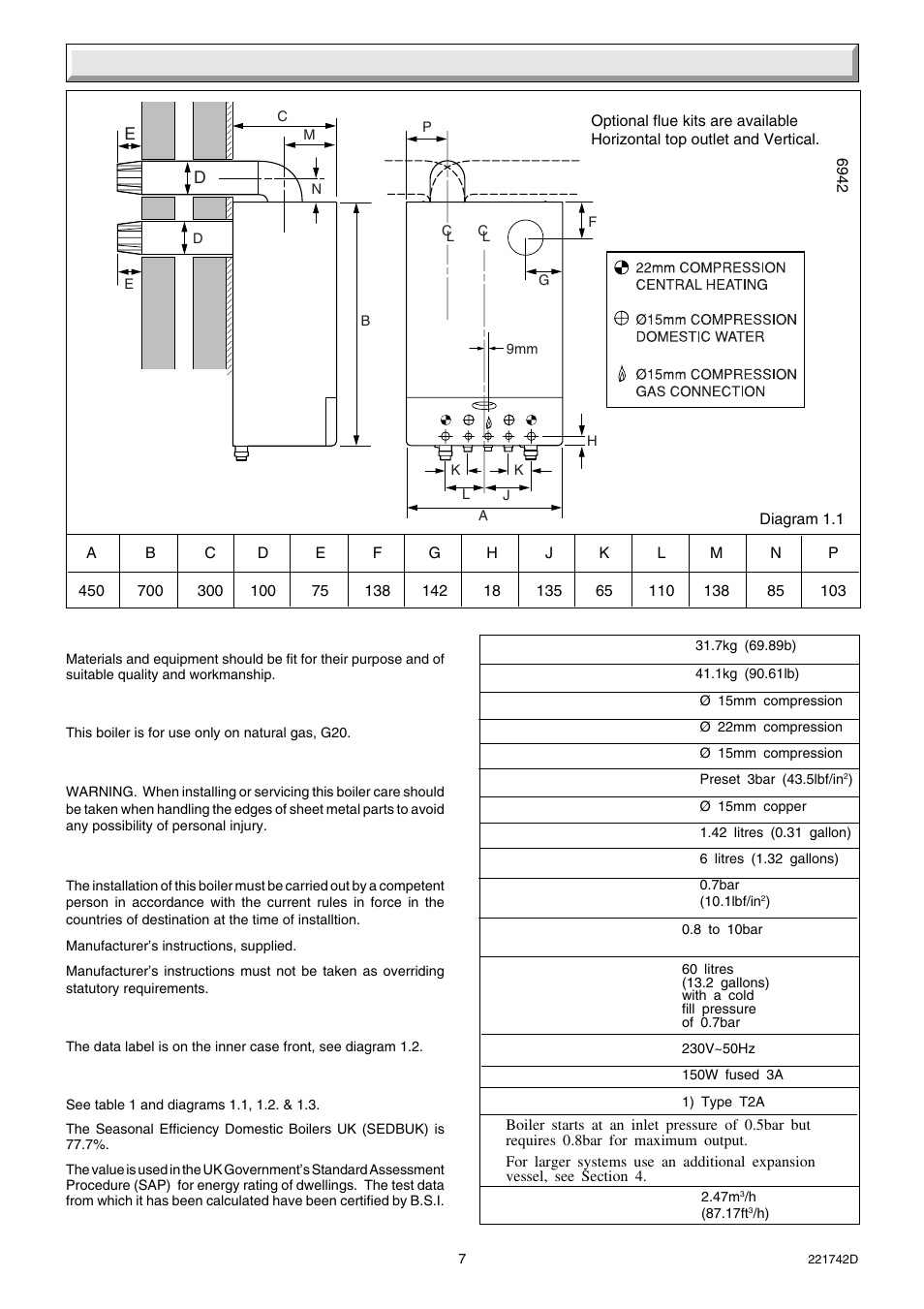 1 general data | Glow-worm Compact 80E User Manual | Page 7 / 44