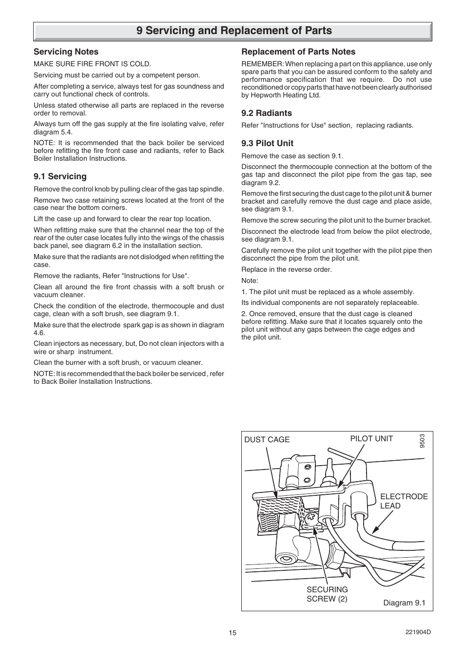 9 servicing and replacement of parts | Glow-worm Miami 4 User Manual | Page 15 / 20