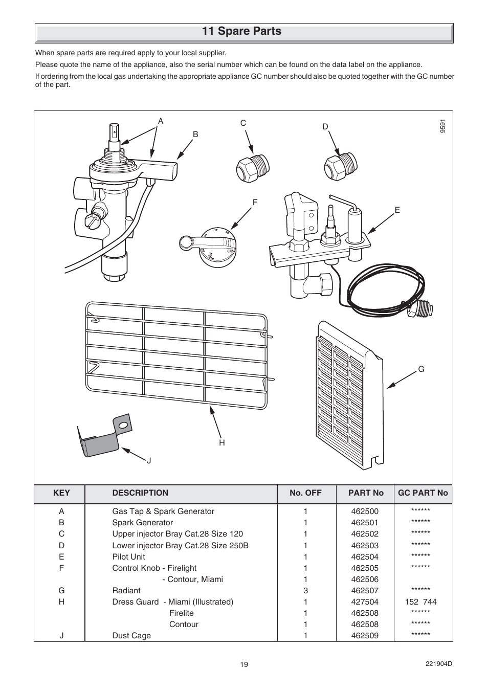 11 spare parts | Glow-worm Miami 4 User Manual | Page 19 / 20