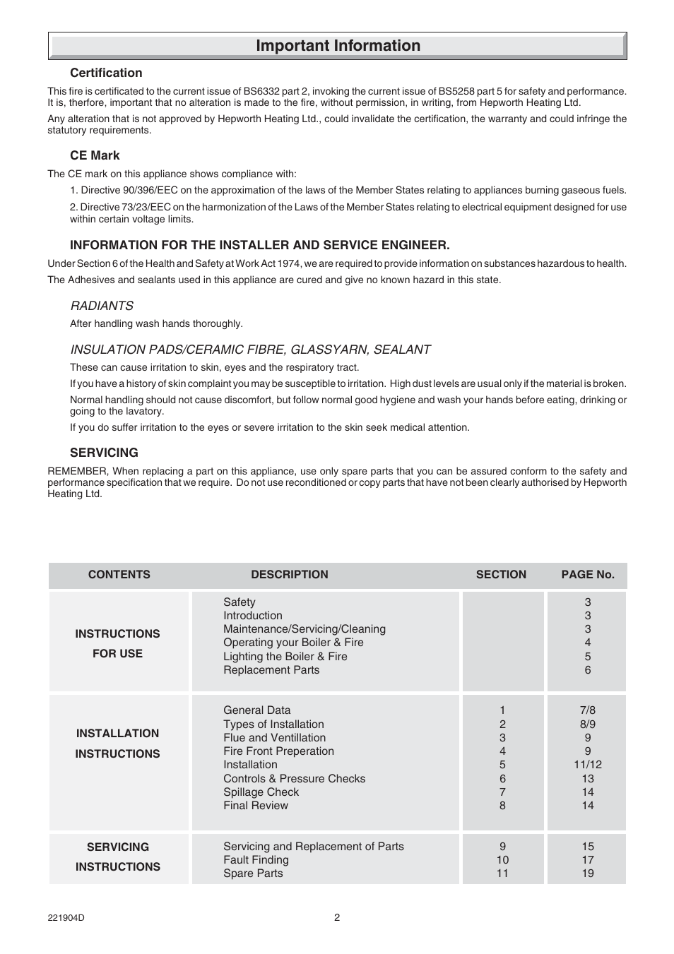 Important information | Glow-worm Miami 4 User Manual | Page 2 / 20