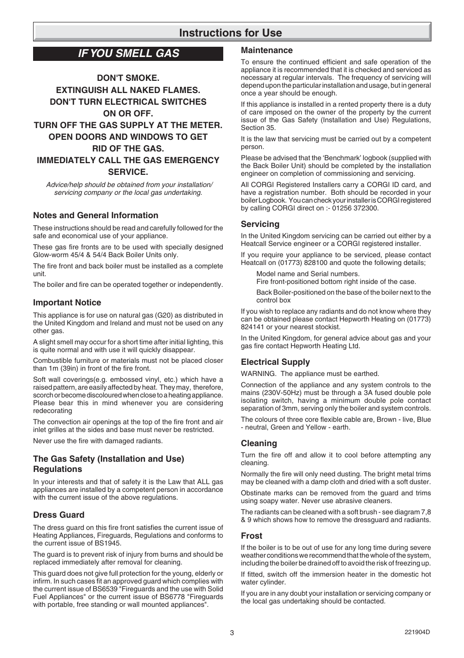 Instructions for use, If you smell gas | Glow-worm Miami 4 User Manual | Page 3 / 20