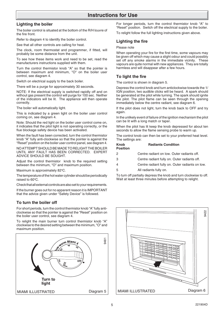 Instructions for use | Glow-worm Miami 4 User Manual | Page 5 / 20