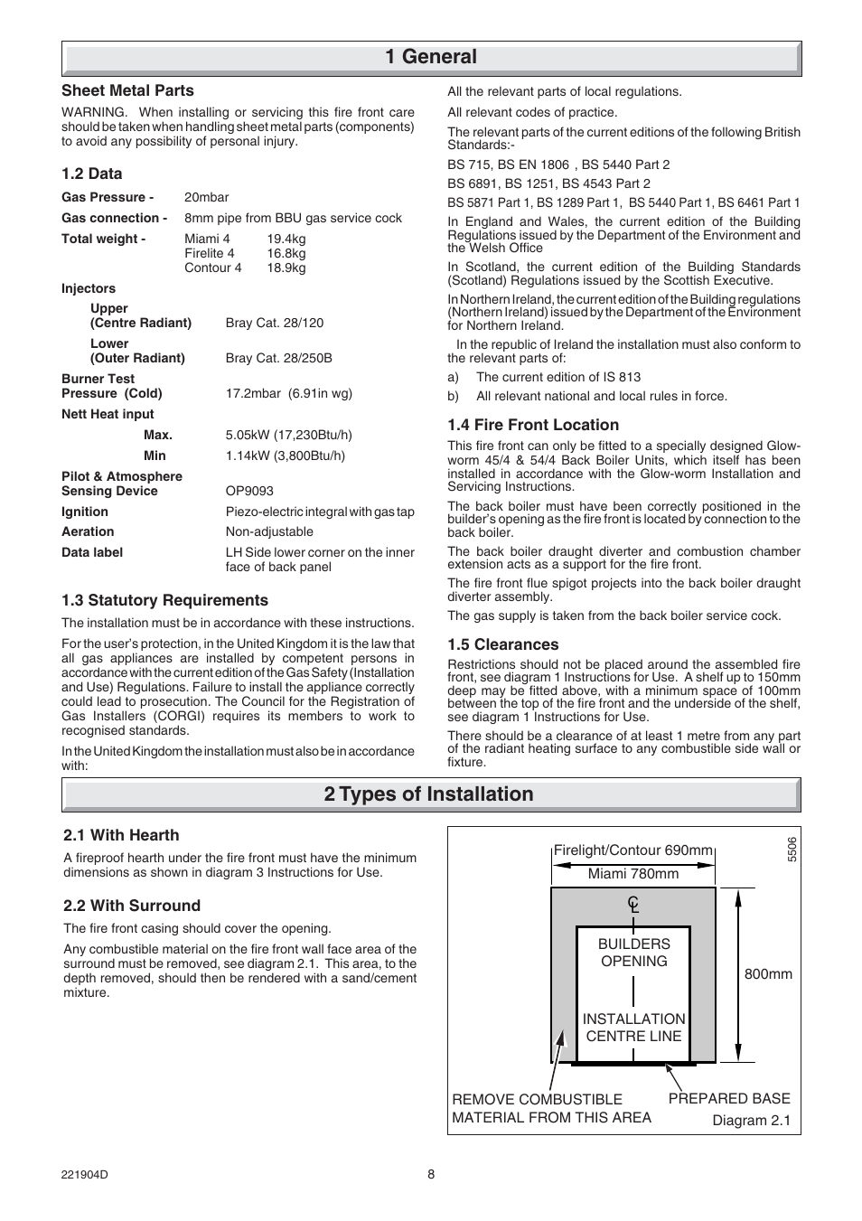 1 general, 2 types of installation | Glow-worm Miami 4 User Manual | Page 8 / 20