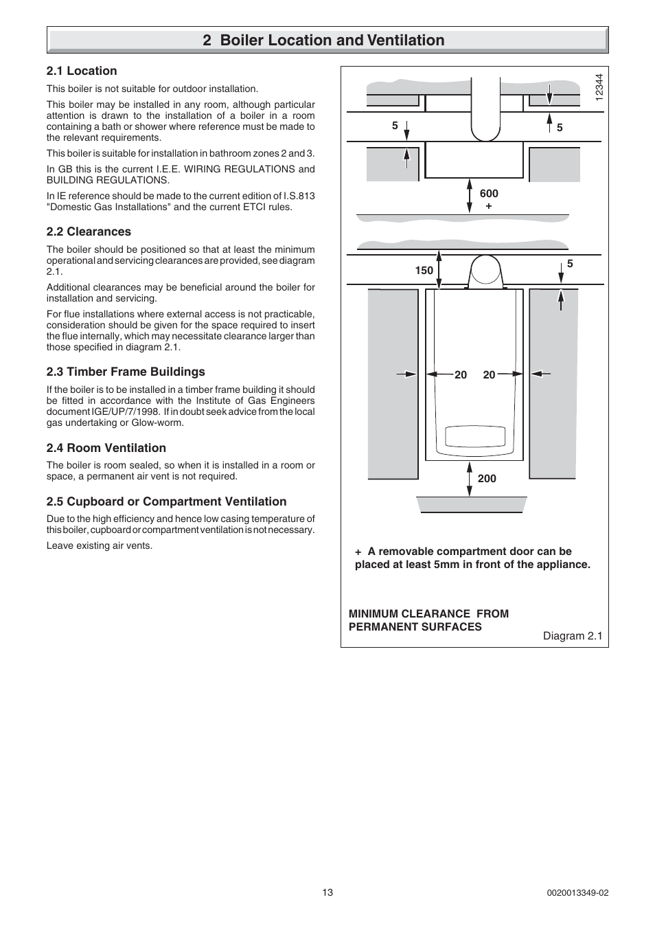 2 boiler location and ventilation | Glow-worm cxi and Gas Valve User Manual | Page 13 / 56