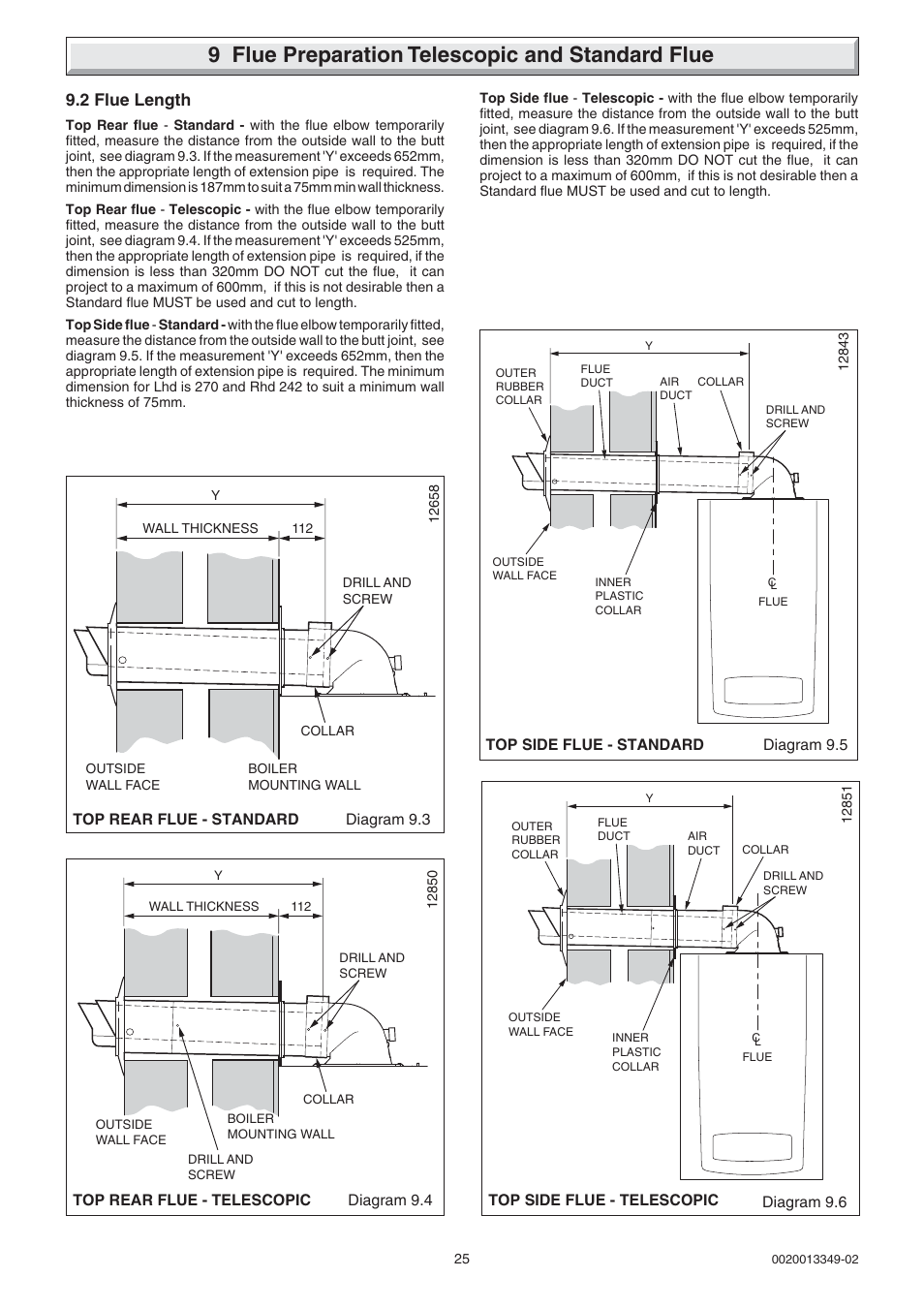 9 flue preparation telescopic and standard flue, 2 flue length | Glow-worm cxi and Gas Valve User Manual | Page 25 / 56