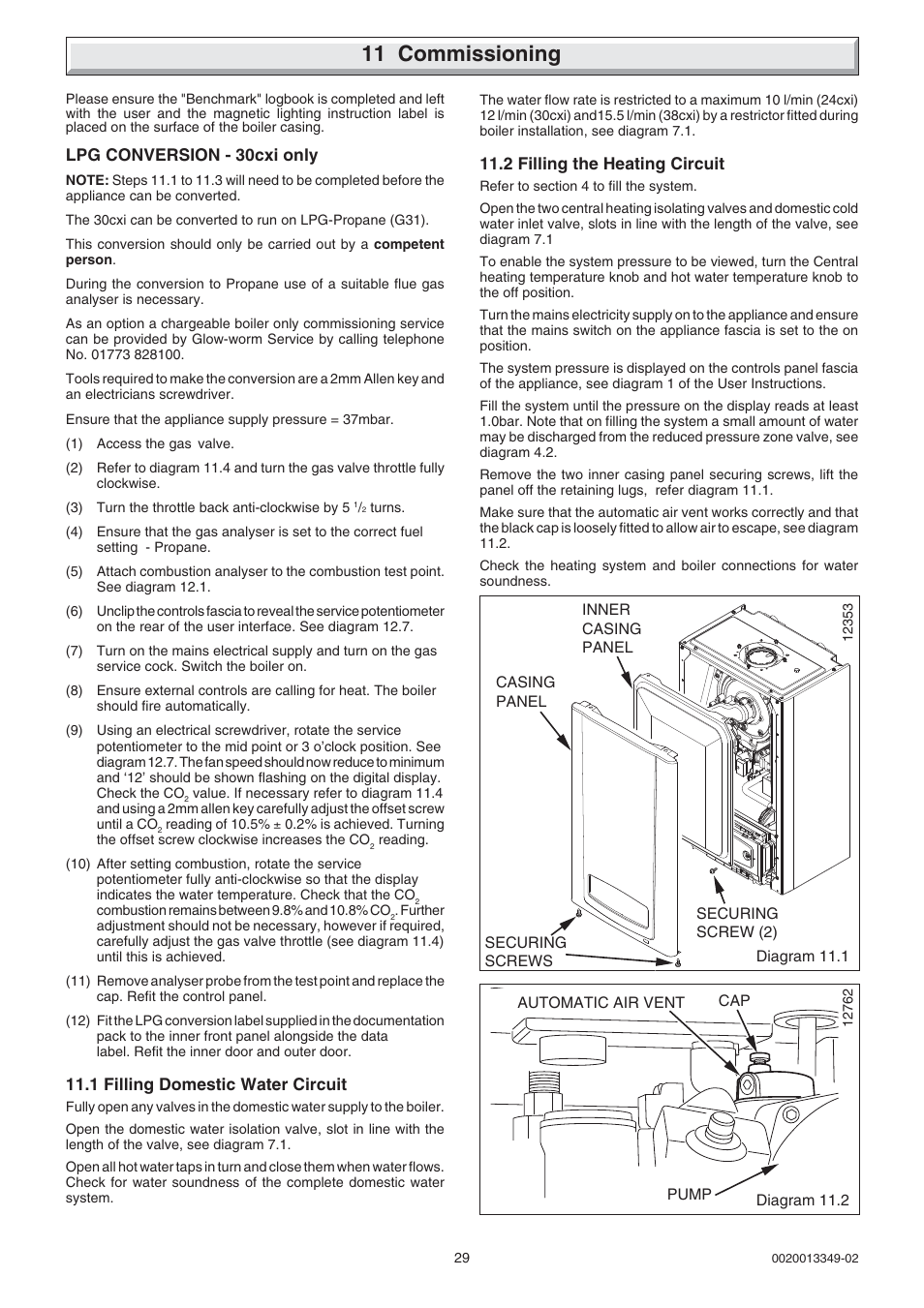 11 commissioning | Glow-worm cxi and Gas Valve User Manual | Page 29 / 56