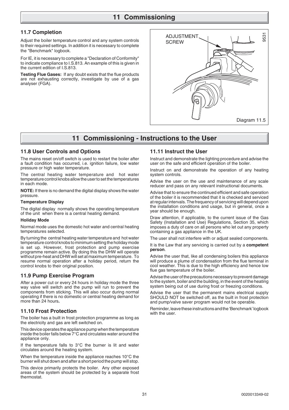 11 commissioning, 11 commissioning - instructions to the user | Glow-worm cxi and Gas Valve User Manual | Page 31 / 56