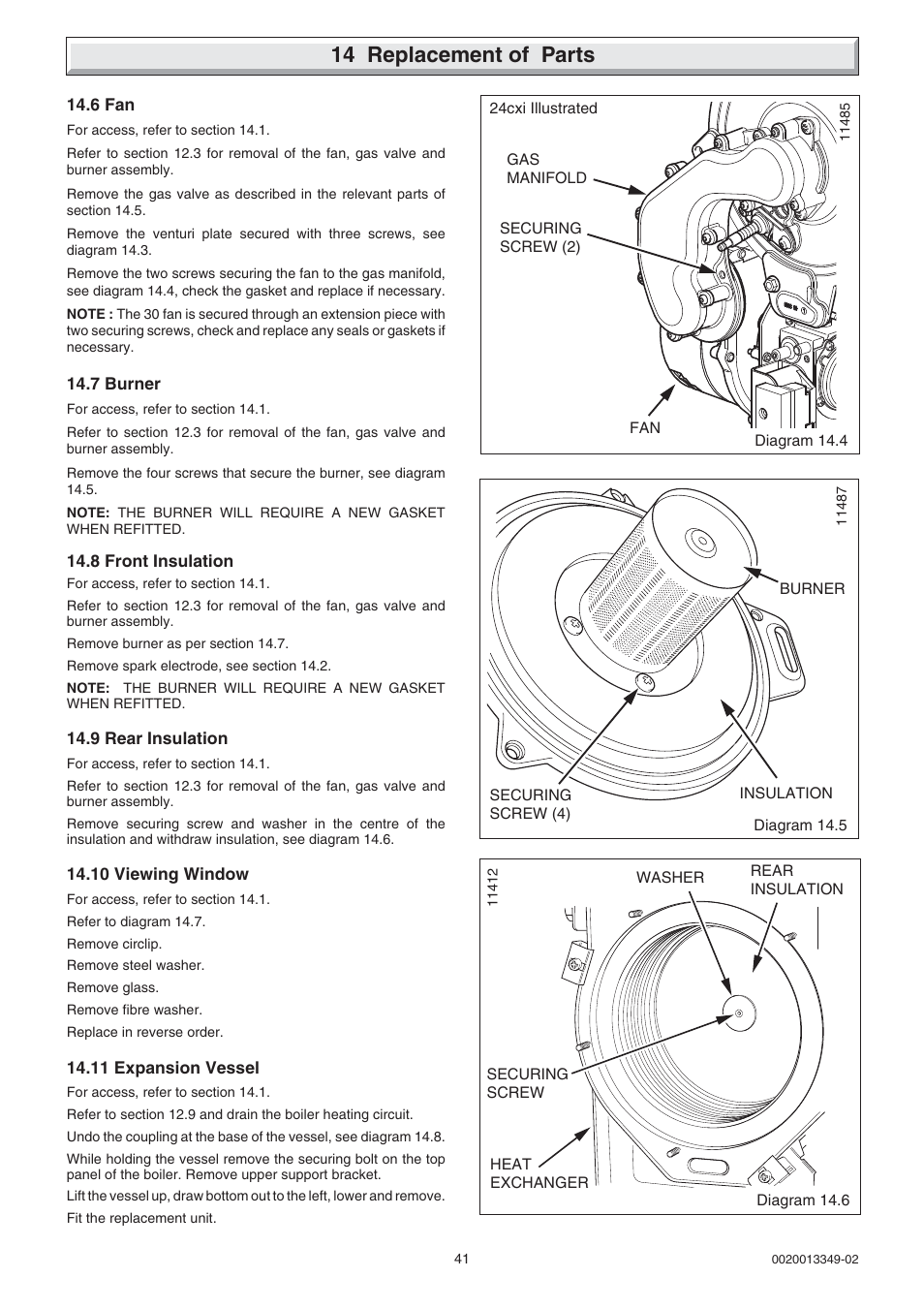 14 replacement of parts | Glow-worm cxi and Gas Valve User Manual | Page 41 / 56