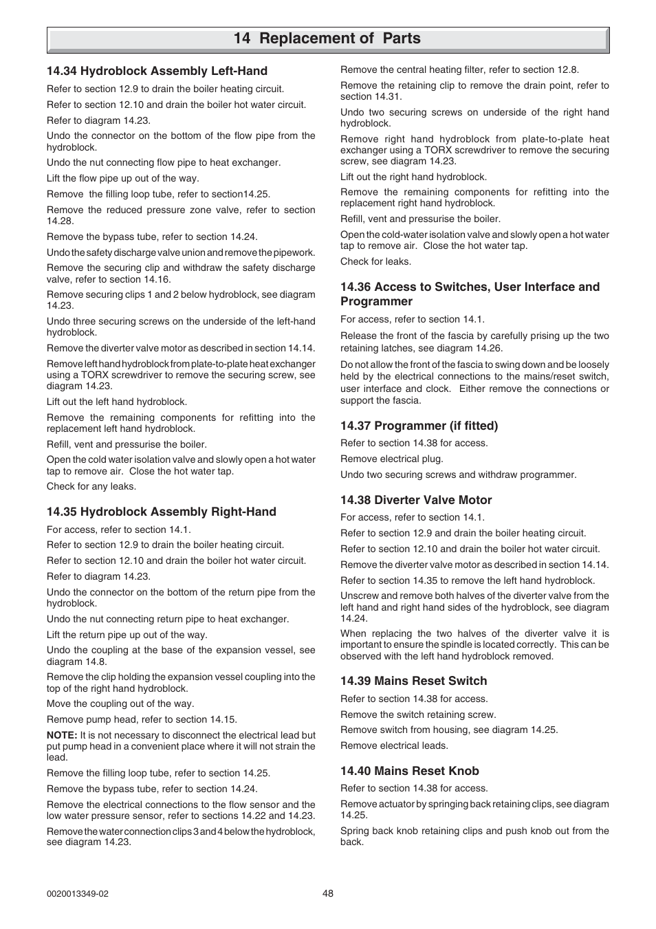 14 replacement of parts | Glow-worm cxi and Gas Valve User Manual | Page 48 / 56