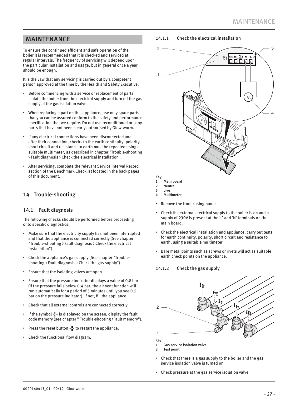 Maintenance, 14 trouble-shooting | Glow-worm Easicom User Manual | Page 29 / 56