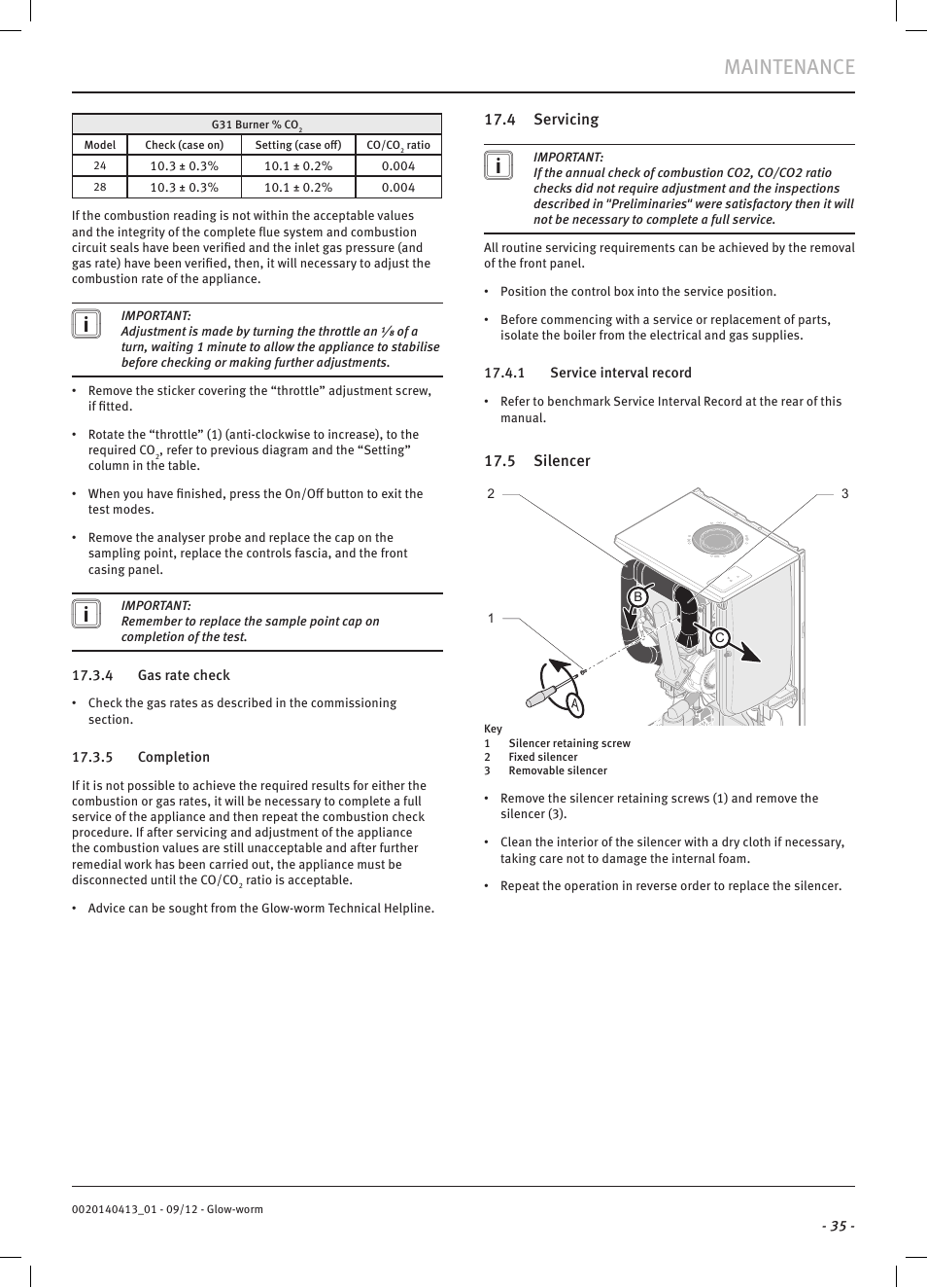 Maintenance | Glow-worm Easicom User Manual | Page 37 / 56
