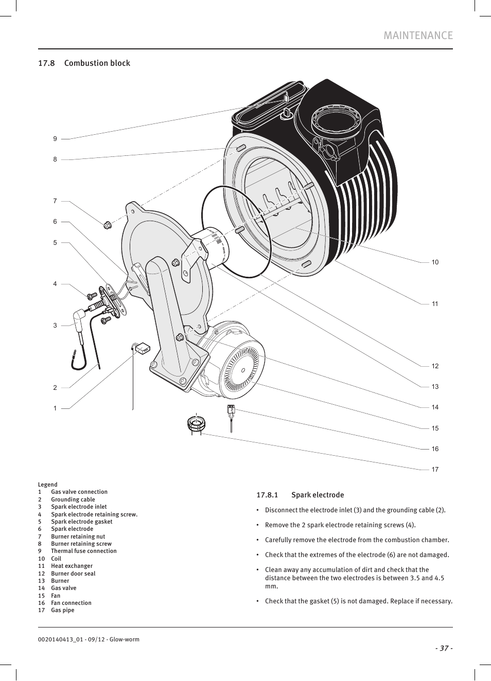 Maintenance, 8 combustion block | Glow-worm Easicom User Manual | Page 39 / 56