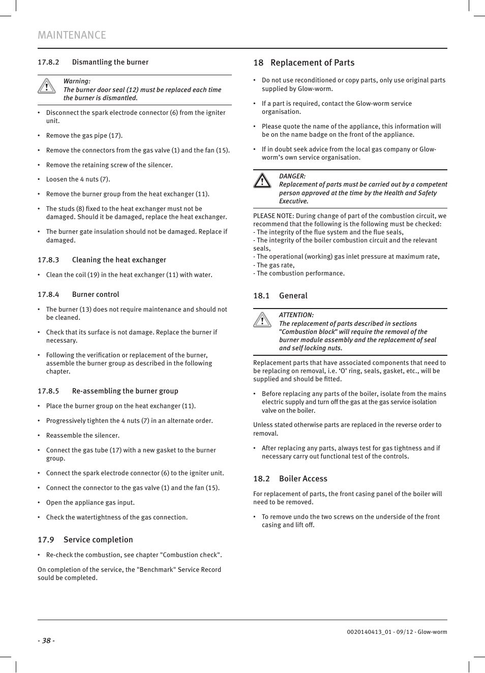 Maintenance | Glow-worm Easicom User Manual | Page 40 / 56