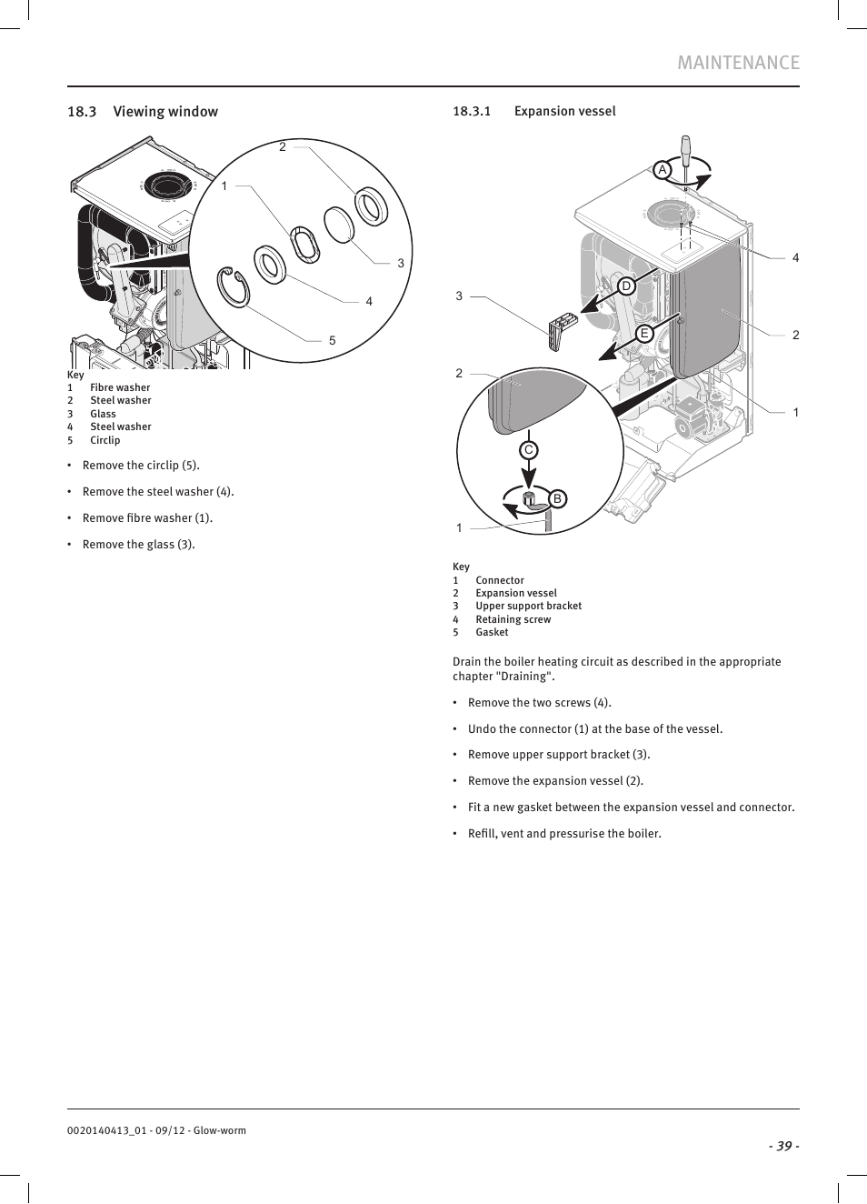 Maintenance, 3 viewing window | Glow-worm Easicom User Manual | Page 41 / 56