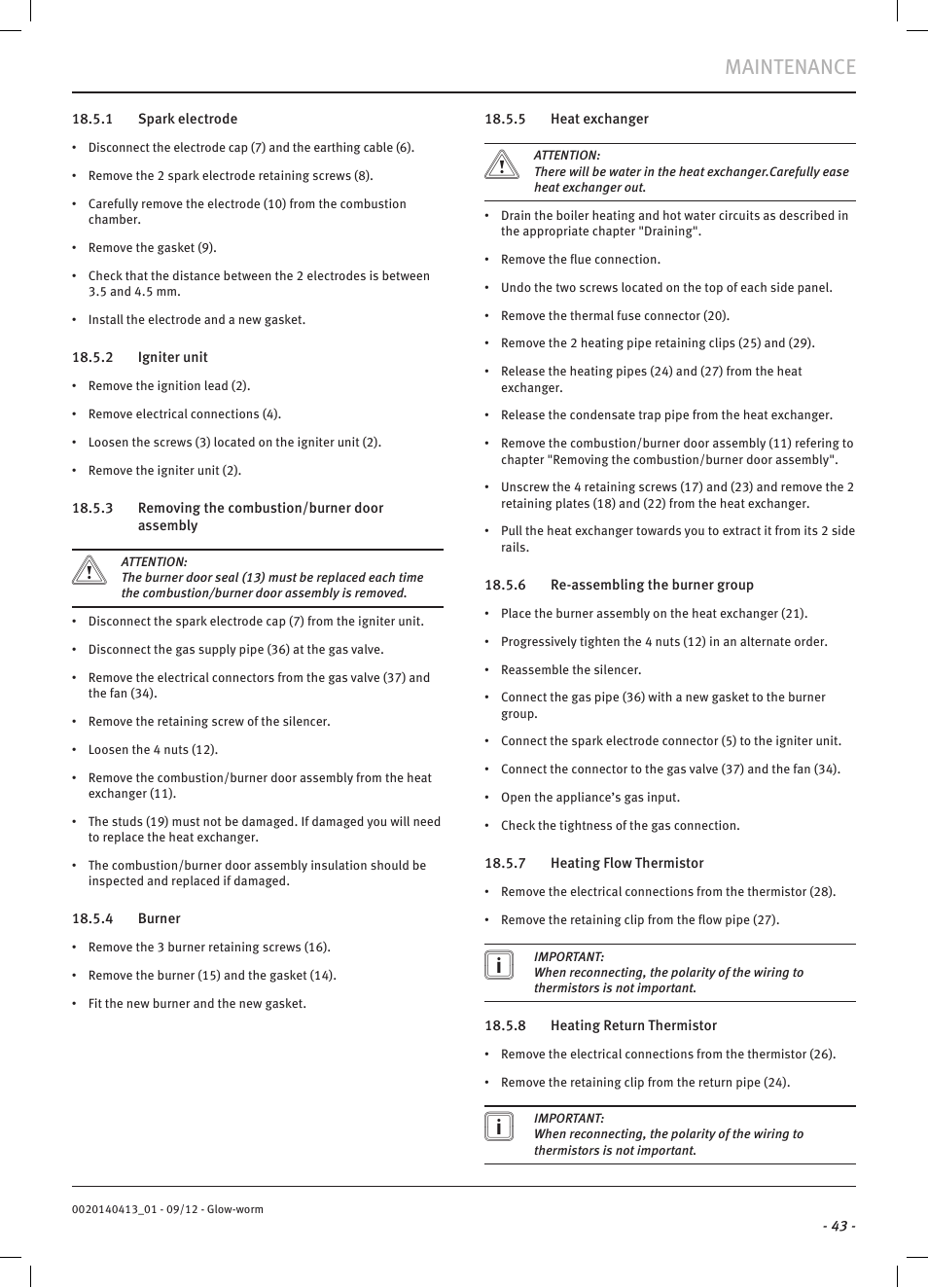 Maintenance | Glow-worm Easicom User Manual | Page 45 / 56