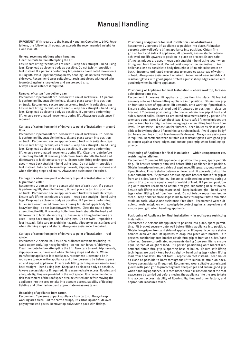 Manual handling | Glow-worm Easicom User Manual | Page 49 / 56