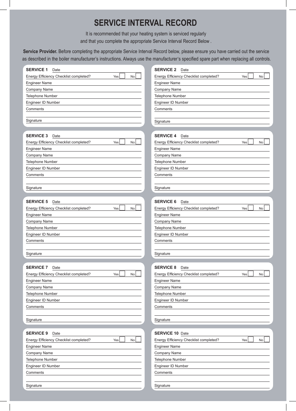 Service interval record | Glow-worm Easicom User Manual | Page 52 / 56