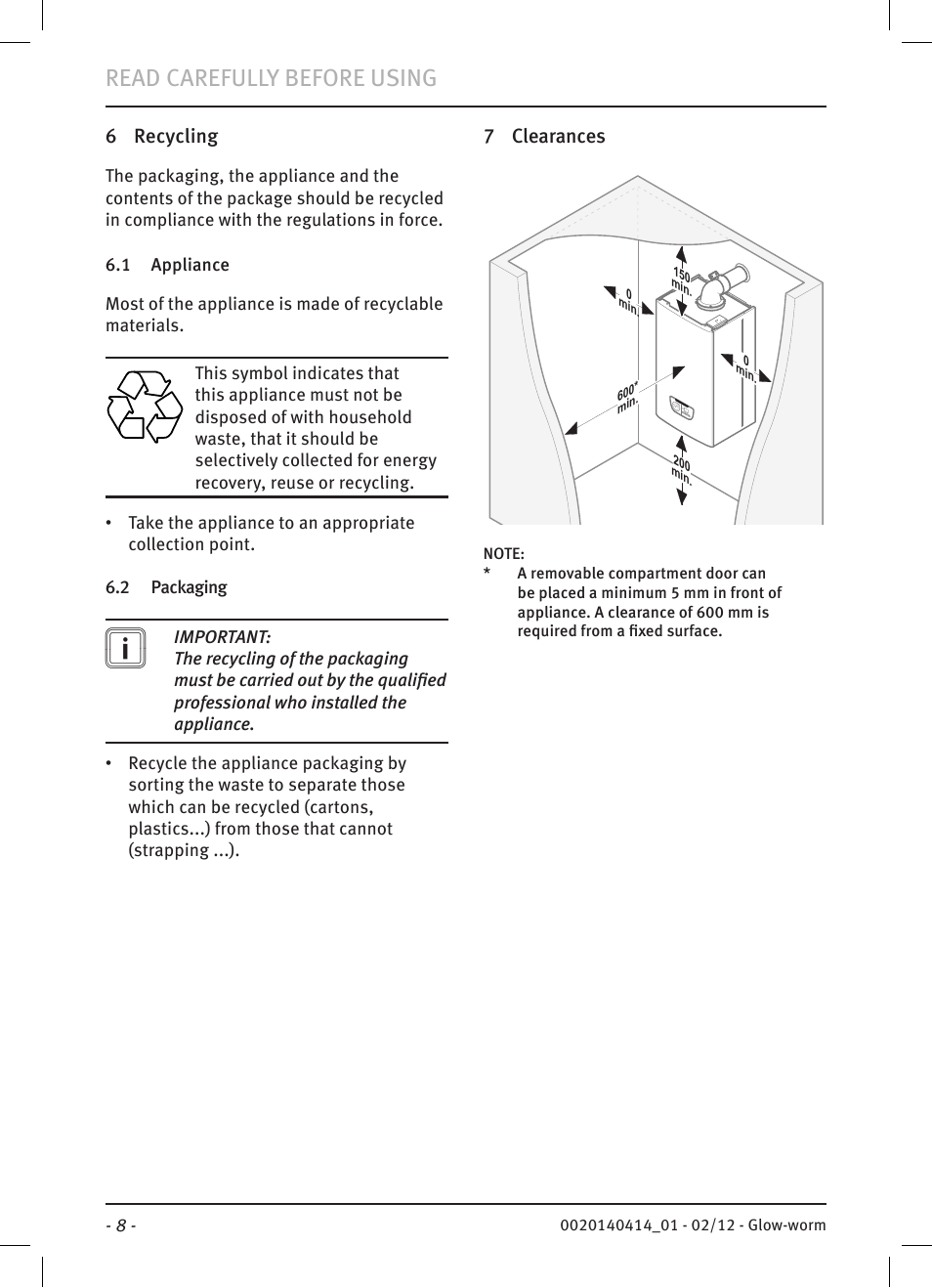 Read carefully before using | Glow-worm Easicom User Manual | Page 10 / 20